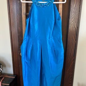 NWOT Silk, Jones New York dress with sea glass beaded collar, w/ pockets, Sz 12
